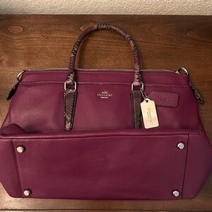 Coach Purple Plum Snake Pattern Leather Satchel Purse Bag EUC